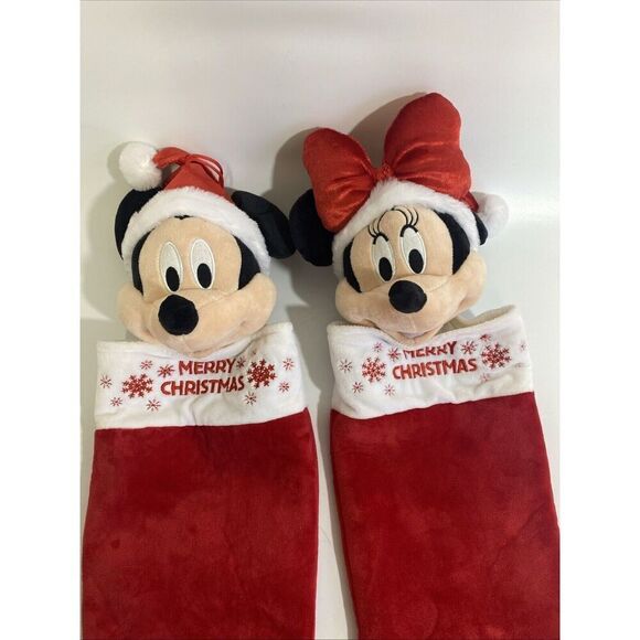Gemmy Disney Mickey & Minnie Mouse Soft Plush Head Christmas Stockings Set NWOT - Picture 2 of 9